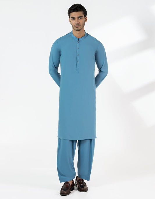 Light Blue Embroidered Blended Kameez Shalwar