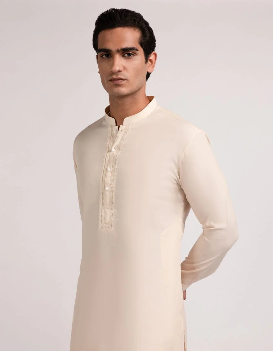 Fawn Premium Blended Embroidered Kurta Trouser