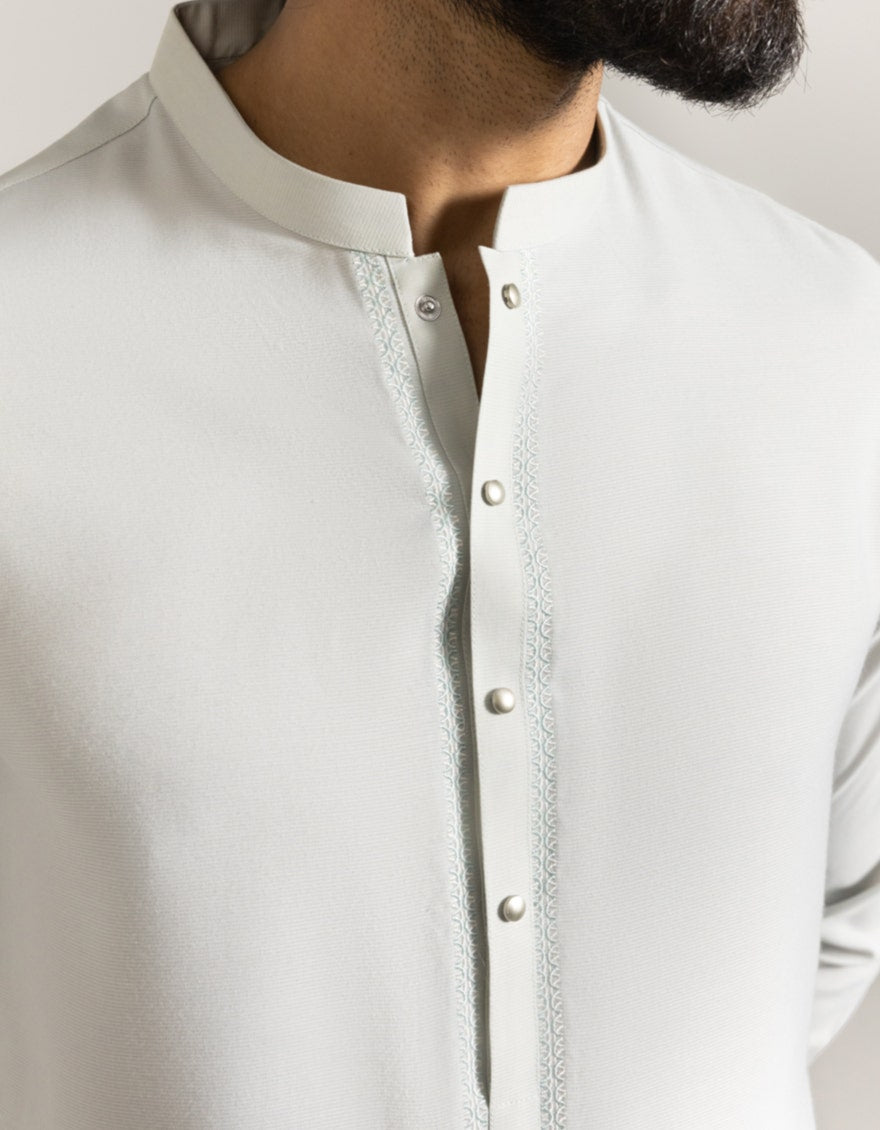 Smoke Grey Embroidered Blended Kameez Shalwar