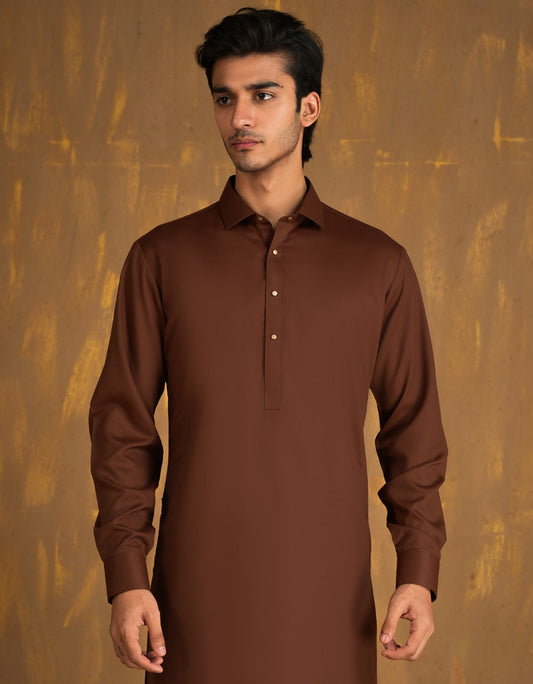 Brown Blended Signature Kameez Shalwar