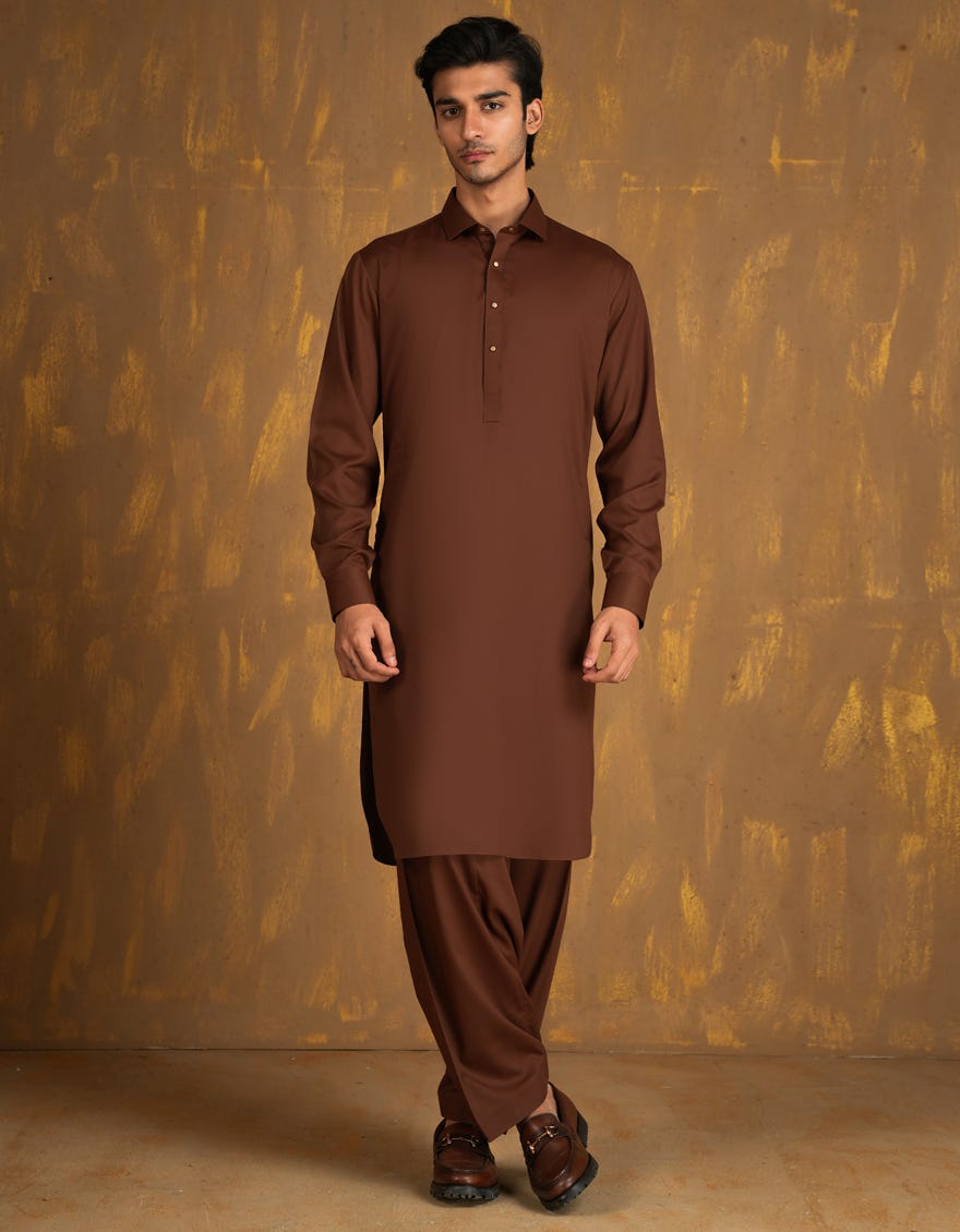 Brown Blended Signature Kameez Shalwar