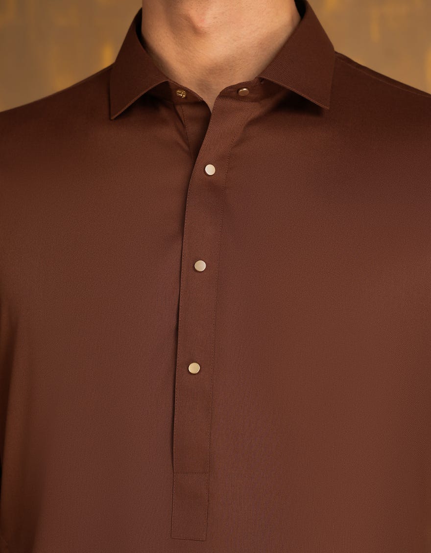 Brown Blended Signature Kameez Shalwar