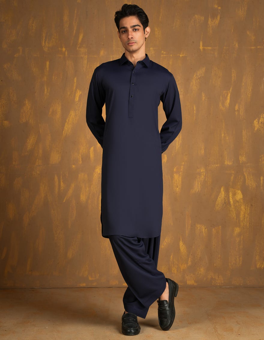 Blue Blended Signature Kameez Shalwar