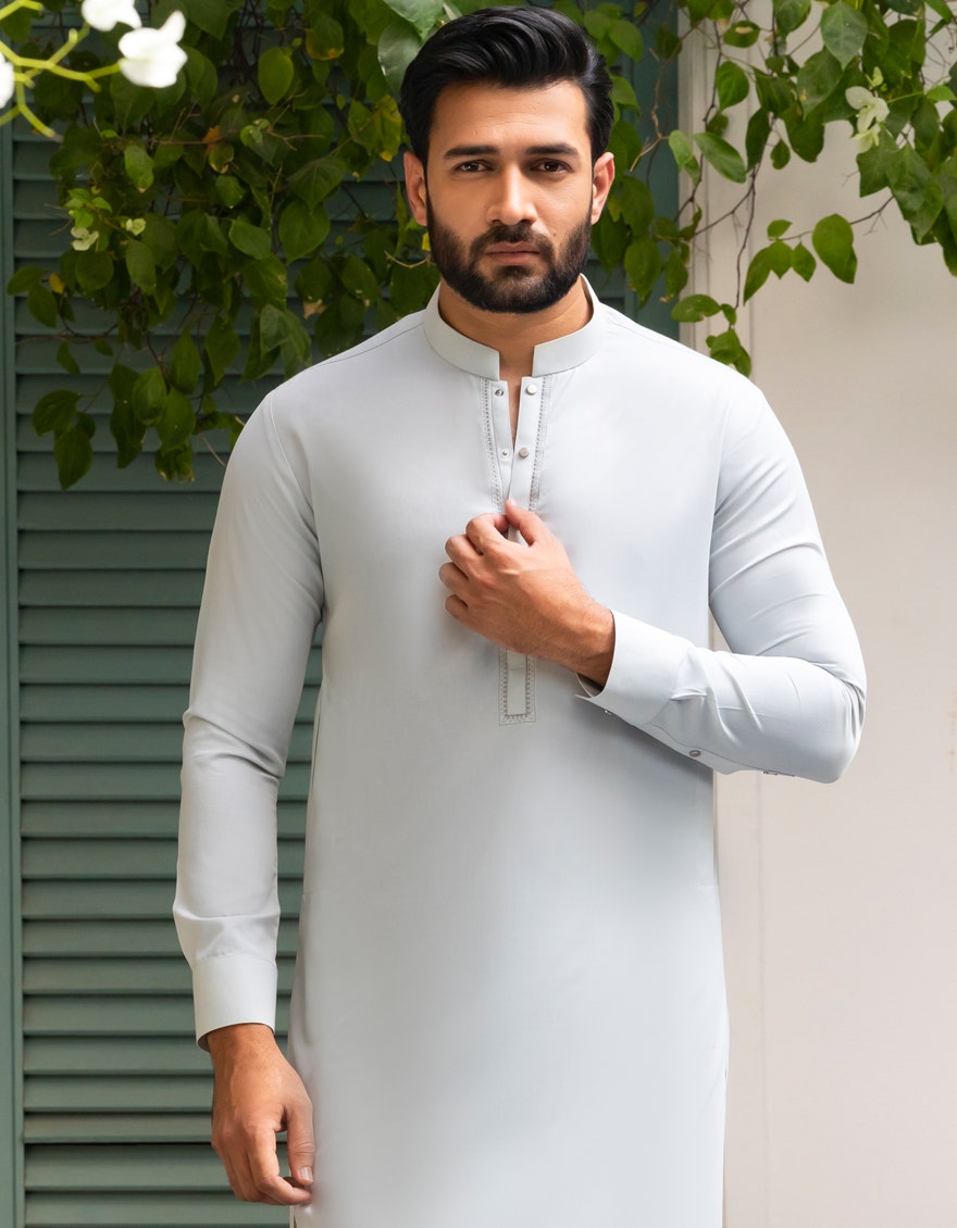 Dull Sky Embroidered Blended Kameez Shalwar