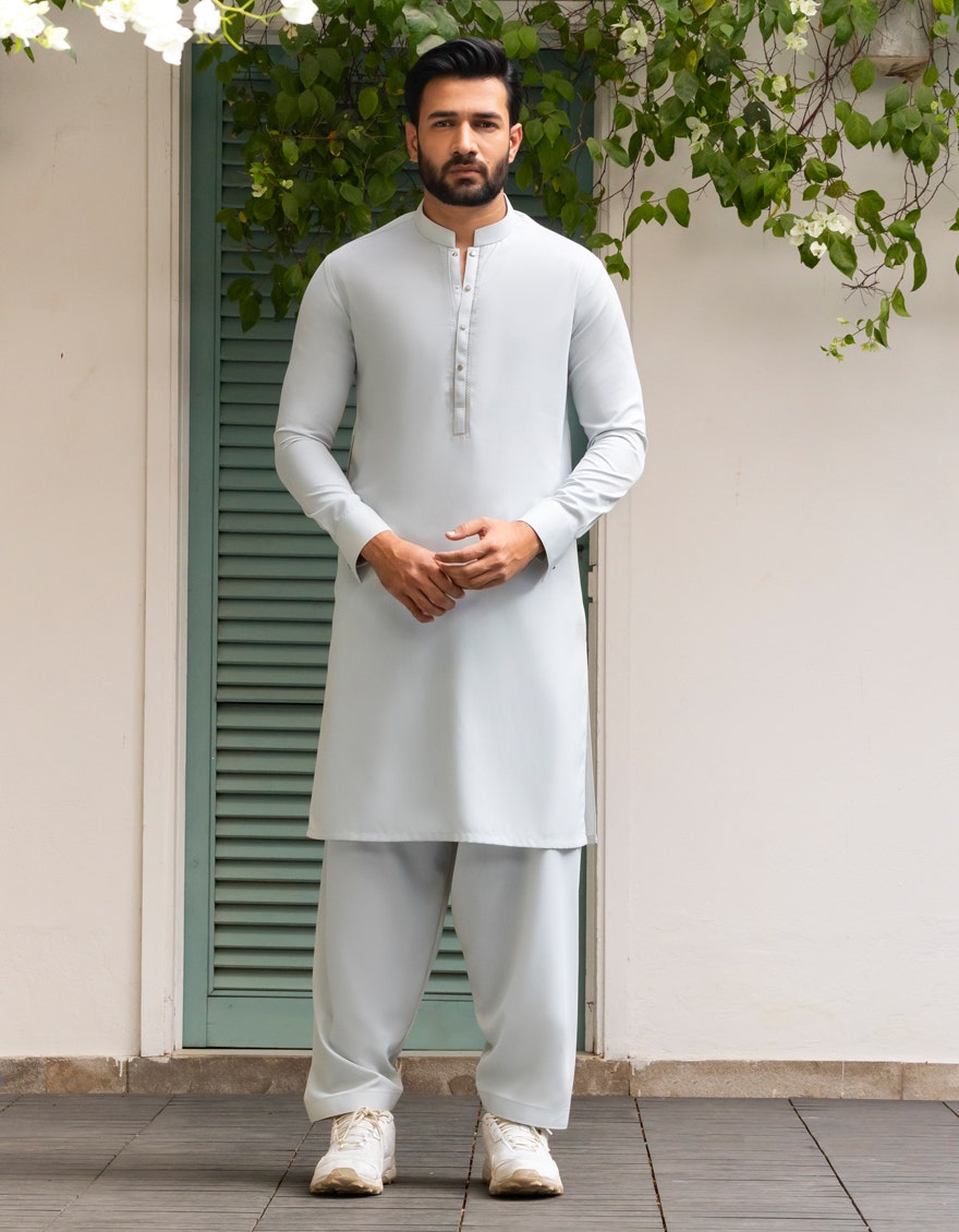 Dull Sky Embroidered Blended Kameez Shalwar