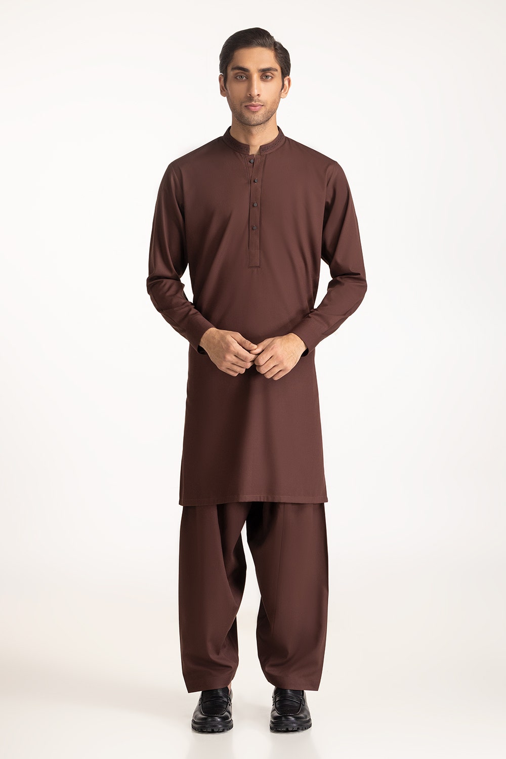 Brown Limited Edition Embroidered Kameez Shalwar