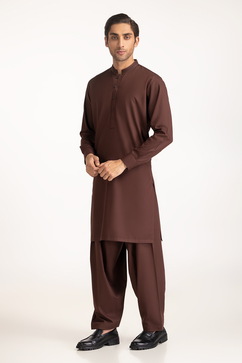 Brown Limited Edition Embroidered Kameez Shalwar