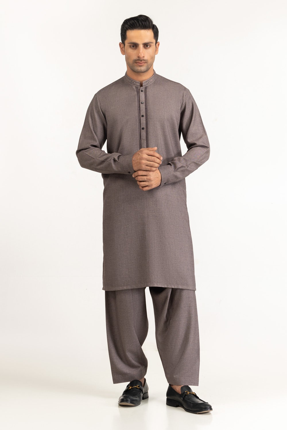 Taupe Embroidered Kameez Shalwar