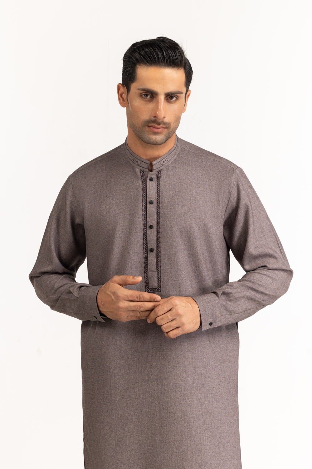 Taupe Embroidered Kameez Shalwar