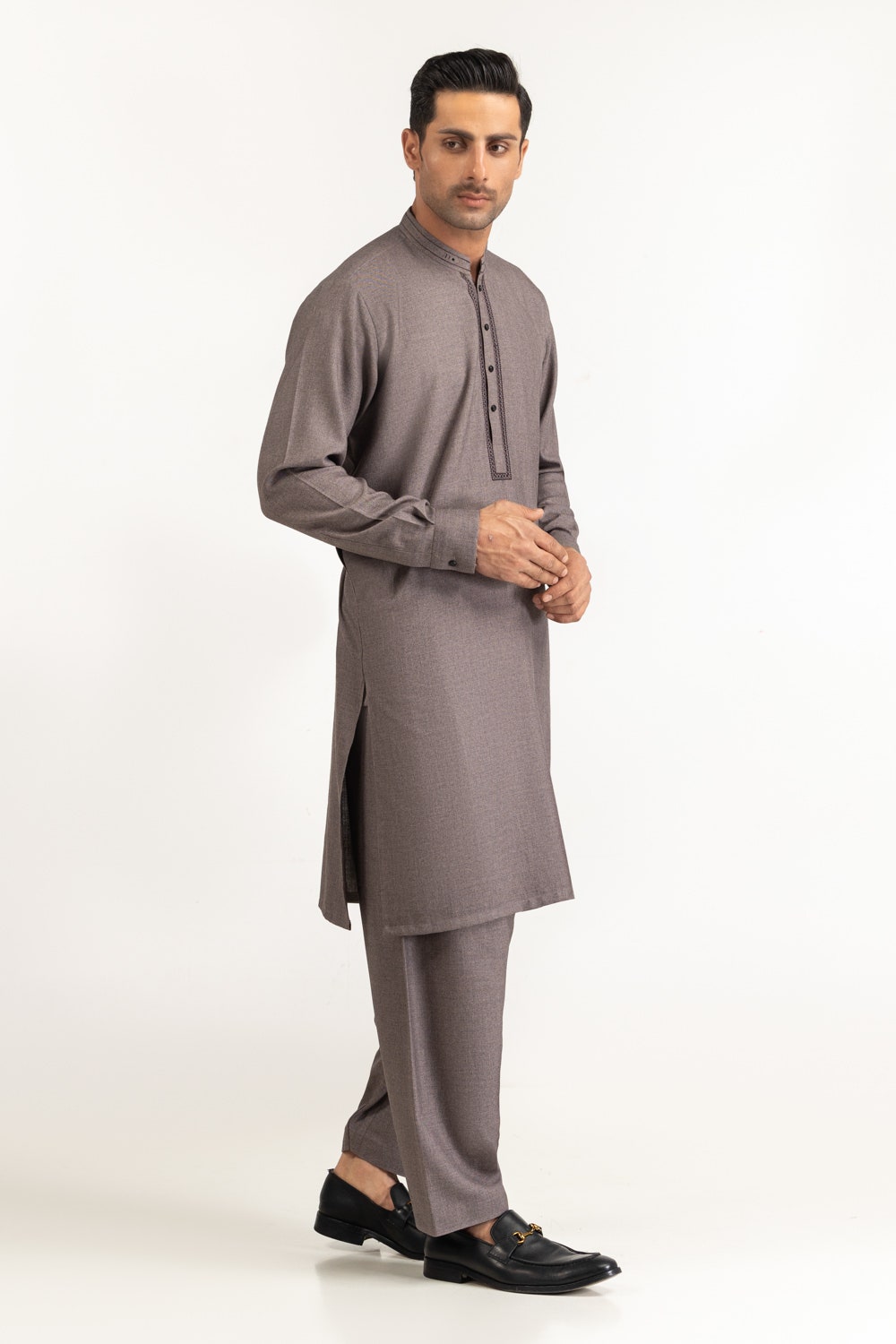 Taupe Embroidered Kameez Shalwar