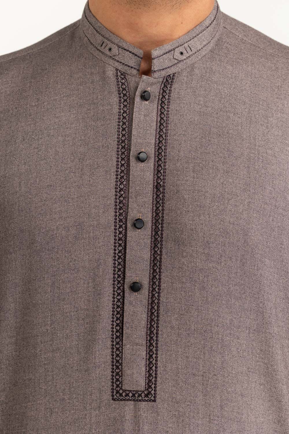 Taupe Embroidered Kameez Shalwar